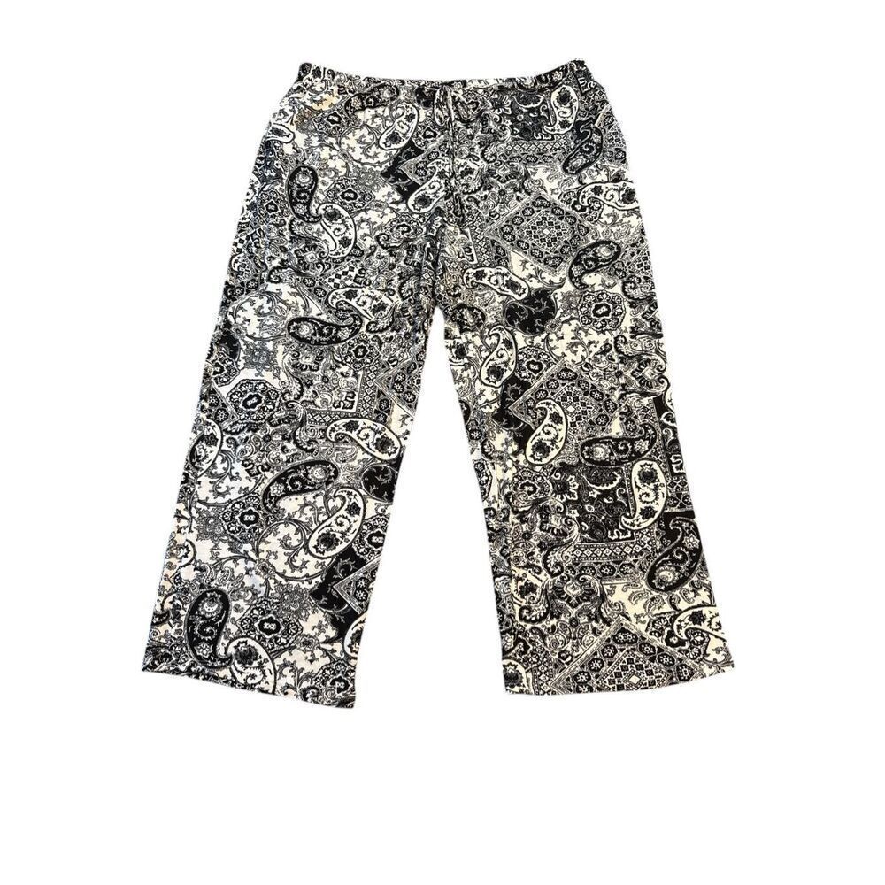 Ellen Tracy Yours to Love Capri Pajama Pant Black White Paisley Women Size Large